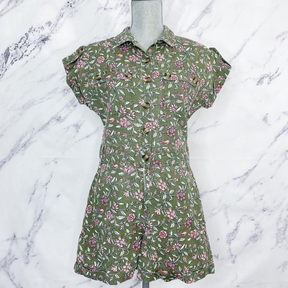Sezane | Soho Short Jumpsuit Khaki Green Floral | 36 (4)